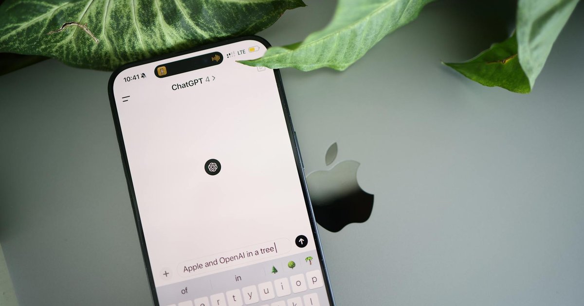 Apple logo with a backdrop of digital privacy symbols and chat bubbles