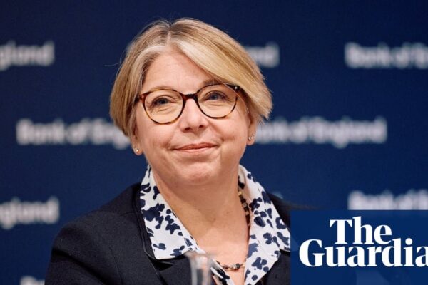 Bank of England building with stock market graphs in the foreground