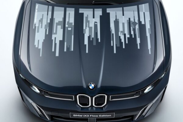 BMW iX Flow concept car showcasing dynamic color-changing technology at CES 2022