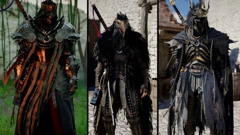 Multiple armor sets in Crimson Desert are shown.