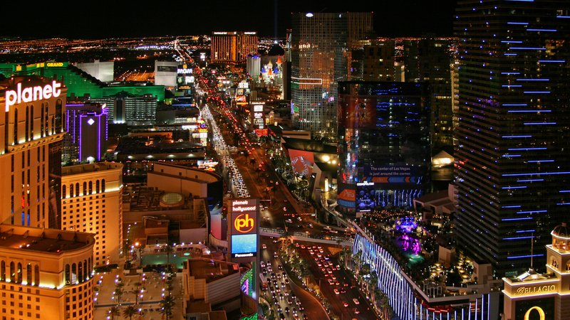 The vibrant Las Vegas Strip, a symbol of its economic revival.