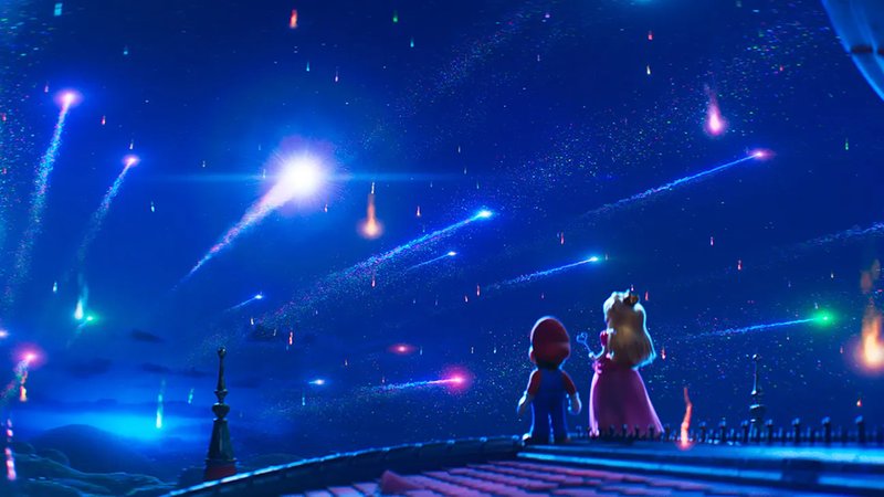 The Super Mario Galaxy Movie - Mario and Peach look at falling stars in the night sky