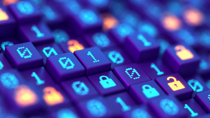 Illustration of ones and zeros being encrypted.