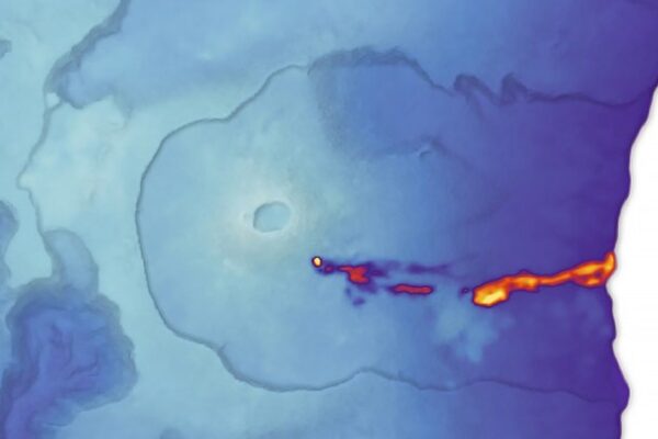 Aerial view of Piton de la Fournaise eruption showing lava spill on Réunion Island