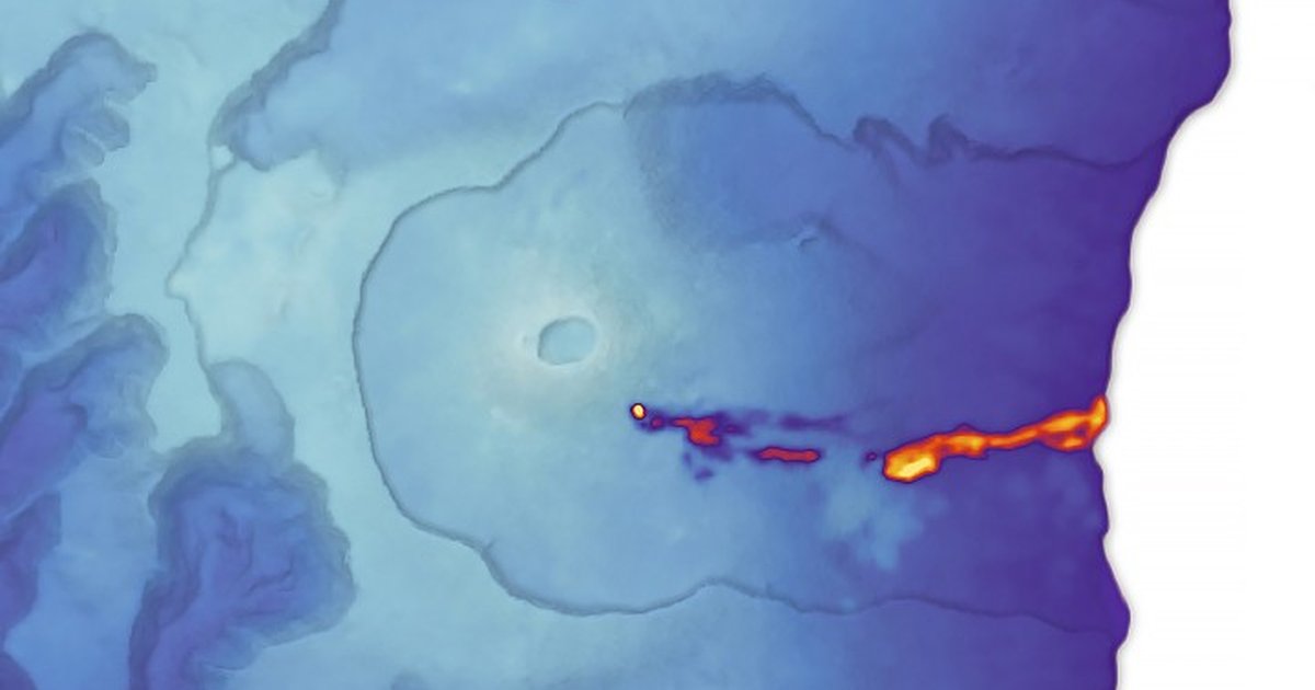 Aerial view of Piton de la Fournaise eruption showing lava spill on Réunion Island